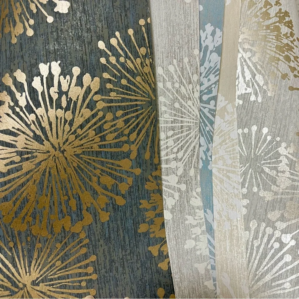 5 Large Wallpaper DIY Sheets W/Shiny Gold/Cream Floral/Fireworks Grandeur Design